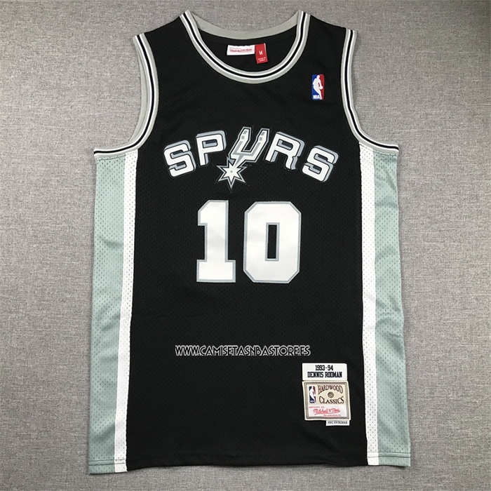 Dennis Rodman NO 10 Camiseta San Antonio Spurs Mitchell & Ness 1993-94 Negro